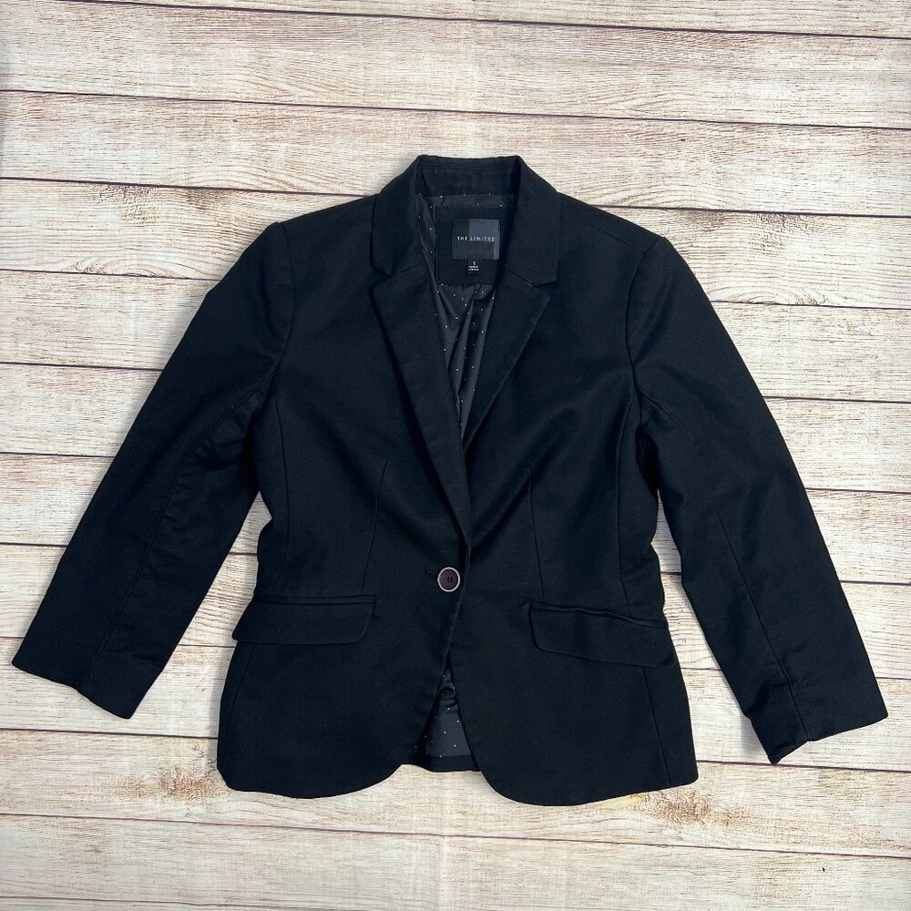 The Limited Blazer‎ Small Black Single Button Polka Dot Lining Career Jacket Y2k